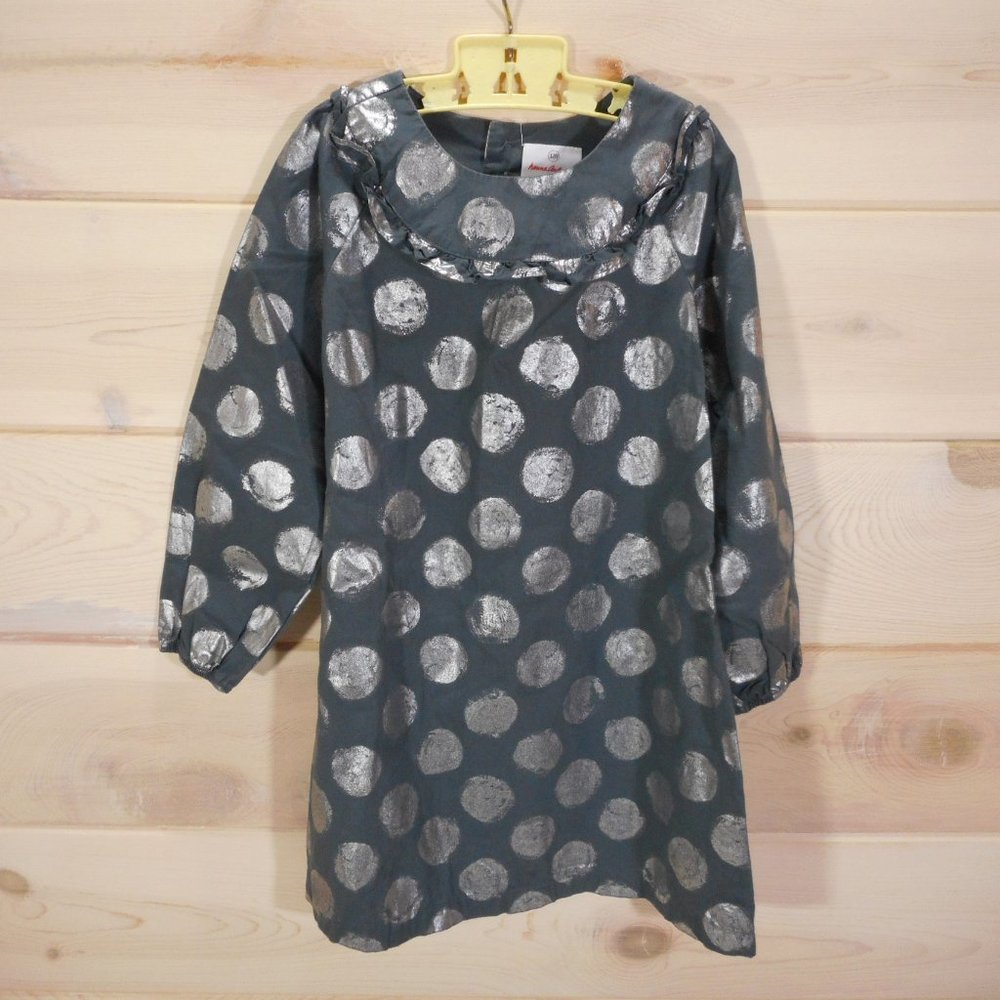 Hanna Andersson Sz 120 US Size 6-7 Dress Gray Silver Polka Dot